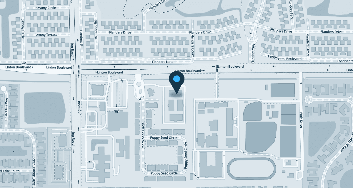 Map showing the practice on the south side of Linton Boulevard, just east of Jog Road, in Delray Beach